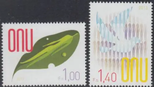 UNO Genf Mi.Nr. 807-08 Freim. Mensch auf Blatt, Menschenkette, Taube (2 Werte)