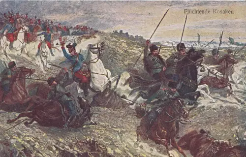 AK 1. Weltkrieg, "Flüchtende Kosaken"
