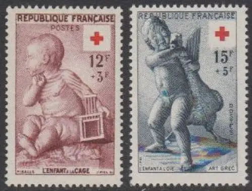 Frankreich MiNr. 1076-77 Rotes Kreuz, Knaben mit Vogelkäfig bzw.Gans (2 Werte)