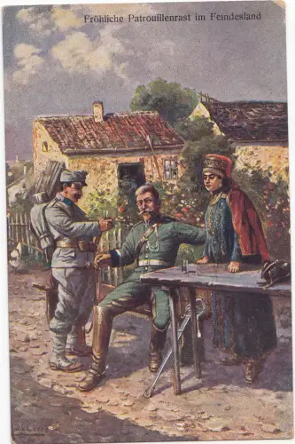 AK 1. Weltkrieg, Fröhliche Patrouillenrast im Feindesland