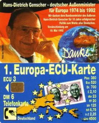 Telefonkarte O 402 12.92 ECU - Karte / H.-D. Genscher