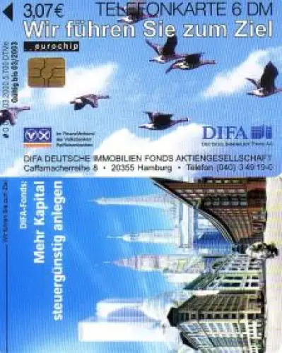 Telefonkarte O 0123 03.2000 DIFA Immobilien Fonds im Verbund der Volksbanken