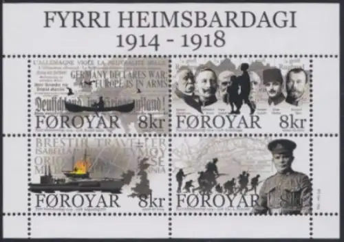 Färöer Mi.Nr. Block 35 Ausbruch 1.Weltkrieg, u.a. U-Boot, Kaiser Wilhelm II
