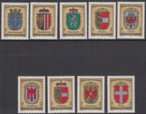 Österreich Mi.Nr. 1522-30 1000 J. Öst., Wappen der Bundesländer (9 W.a.Block)