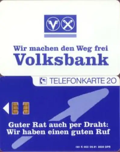 Telefonkarte K 463 09.91, Volksbank, Aufl. 3000