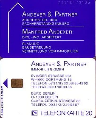 Telefonkarte K 570 11.91, Andexer & Partner Immobilien, Aufl. 2000