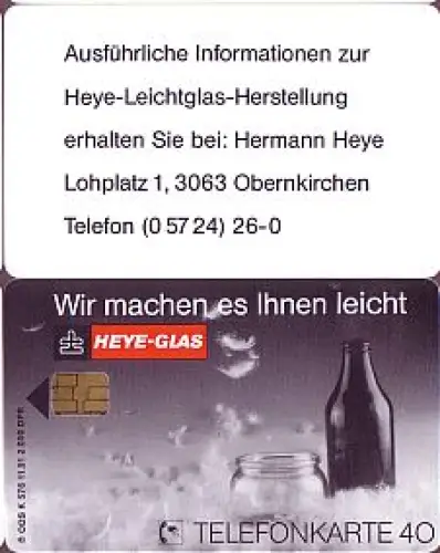 Telefonkarte K 576 11.91, Heye-Glas, Aufl. 2000