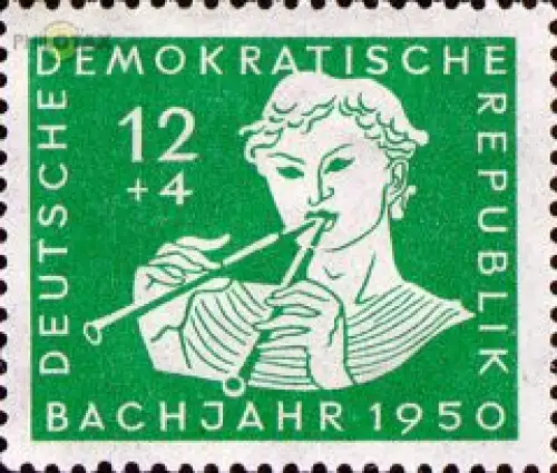 D,DDR Mi.Nr. 256 Todest. Joh. Seb. Bach, Hirtenknabe mit Doppelflöte (12+4)