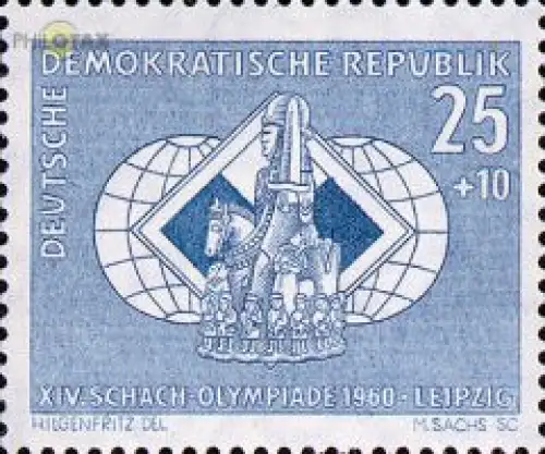 D,DDR Mi.Nr. 788 Schach Olympiade, Springer vor Schachbrett + Weltkugeln (25+10)