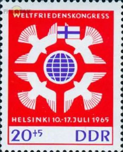 D,DDR Mi.Nr. 1123 Tag.Weltfriedenskongr., Tauben, Erdkugel, Flagge Finnl. (20+5)