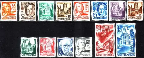 D,Franz.Zone,Württ.Hohenz. Mi.Nr. 14-27 Satz Württ.-Hohenz. II, Freim.(14 Werte)