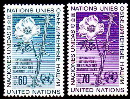 UNO Genf Mi.Nr. 54-55 Friedenserhaltende Maßnahmen, Rose, Stacheldraht (2 Werte)