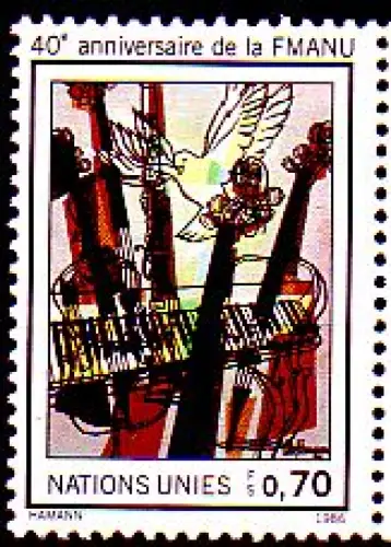 UNO Genf Mi.Nr. 150 40 Jahre WFUNA, Sextett mit Taube von O. Hamann (0,70)