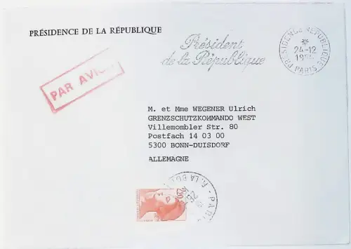 Frankreich Mi.Nr. 2510 A auf Brief des französischen Präsidenten n. Deutschland