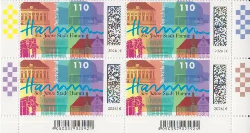 D,Bund Mi.Nr. 3954, 800 Jahre Stadt Hamm (Viererblock)