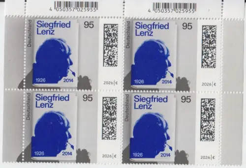 D,Bund Mi.Nr. 3957, 100 Geburtstag von Siegfried Lenz (Viererblock)