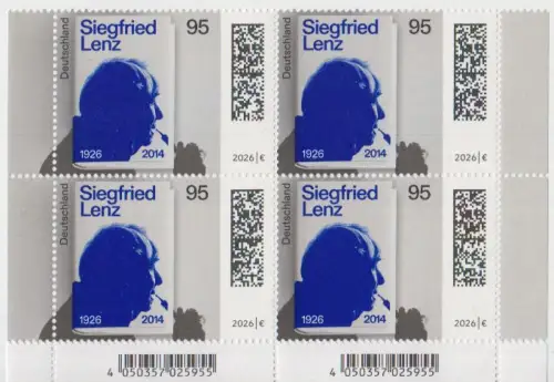 D,Bund Mi.Nr. 3957, 100 Geburtstag von Siegfried Lenz (Viererblock)