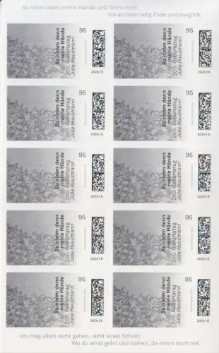 D,Bund Mi.Nr. 3959, 200 Geburtstag von Julie Hausmann selbstklebend (Folienbl.)