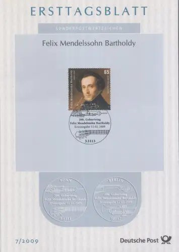 D,Bund Mi.Nr. 7/2009, 200. Geburtstag Felix Mendelssohn Bartholdy
