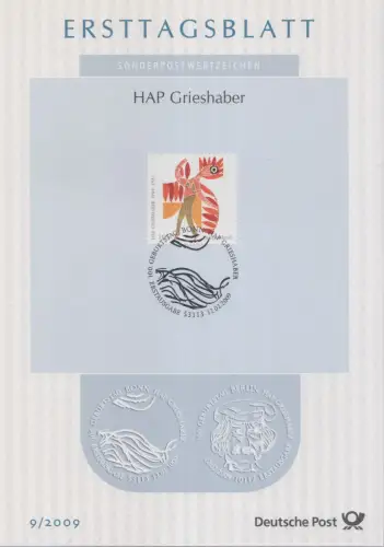 D,Bund Mi.Nr. 9/2009, 100. Geburtstag HAP Grieshaber