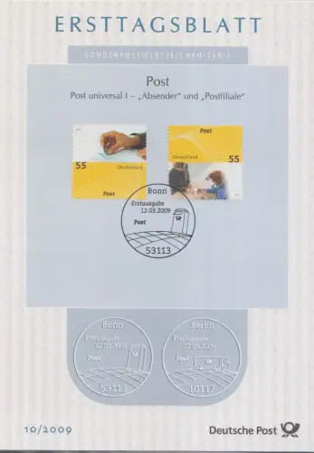 D,Bund Mi.Nr. 10/2009 Post Universal: Absender / Postfiliale