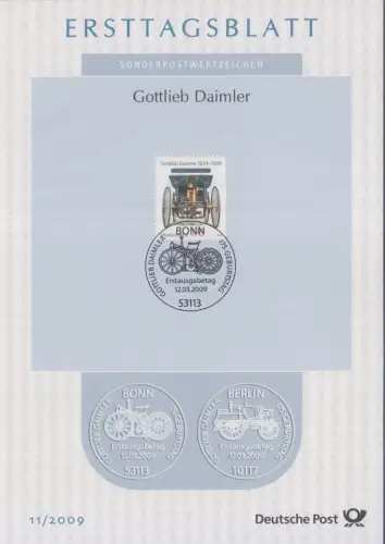 D,Bund Mi.Nr. 11/2009, 175. Geburtstag Gottlieb Daimler