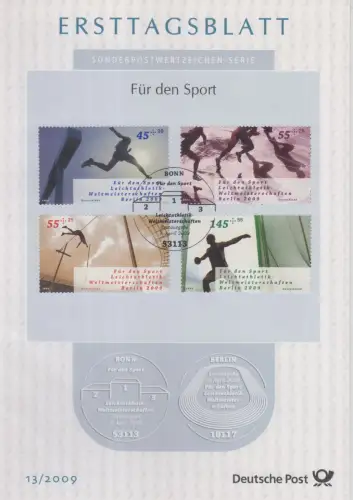 D,Bund Mi.Nr. 13/2009 Für den Sport, Leichtathletik WM Berlin 