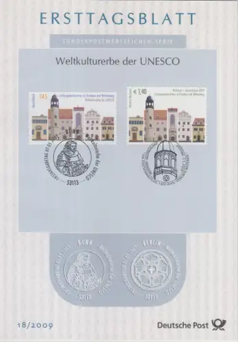 D,Bund Mi.Nr. 18/2009 UNESCO Welterber, Luthergedenkstätte Eisleben Wittenberg