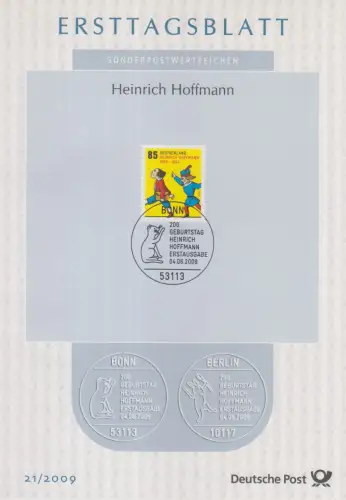 D,Bund Mi.Nr. 21/2009, 200. Geburtstag Heinrich Hoffmann, Hans Guck-in-die-Luft