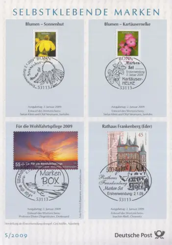 D,Bund Mi.Nr. S/2009 mit 7 selbstklebenden Marken des Jahrgangs 2009
