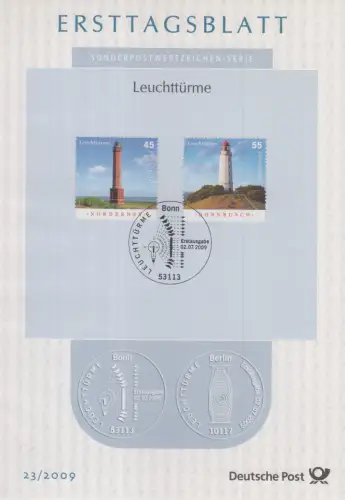 D,Bund Mi.Nr. 23/2009 Leuchttürme Norderney und Dornbusch (Hiddensee)