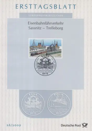 D,Bund Mi.Nr. 26/2009, 100 Jahre Eisenbahnfährverbindung Sassnitz-Trelleburg