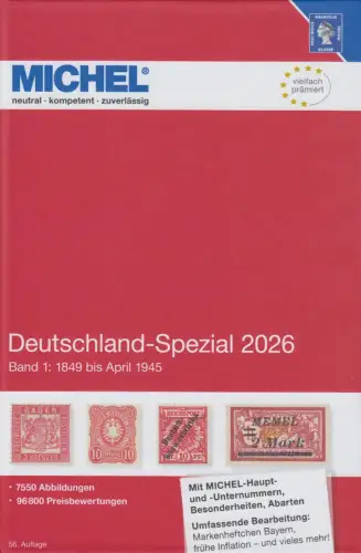 Michel Katalog Deutschland Spezial 2026 Band 1 (1849-April 1945), 56. Auflage 
