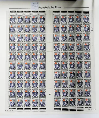 D,Franz.Zone,allg.Ausgabe Mi.Nr. 9 dz, postfrischer Bogen
