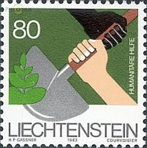Liechtenstein Mi.Nr. 827 Humane Hilfe, Hände und Spaten (80)