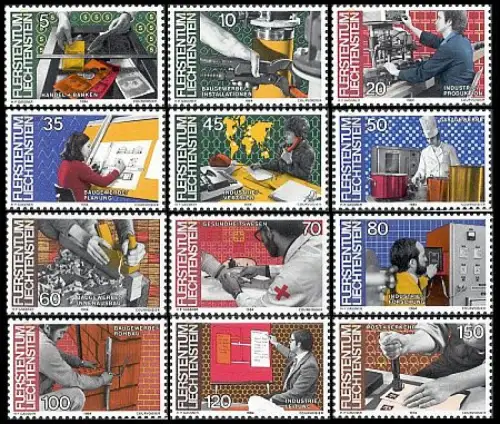 Liechtenstein Mi.Nr. 849-60 Freim. Mensch und Arbeit (12 Werte)