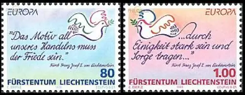 Liechtenstein Mi.Nr. 1103-04 Europa 95, Frieden + Freiheit, Taube, Zitate (2 W.)