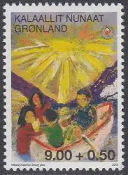 Grönland Mi.Nr. 629 Kinderhilfe, Kind übergibt Geschenke, Nordlicht (9.00+0.50)