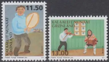 Grönland Mi.Nr. 660-61 Europa 14, Volksmusikinstrumente, Trommel, Fidel (2 W.)