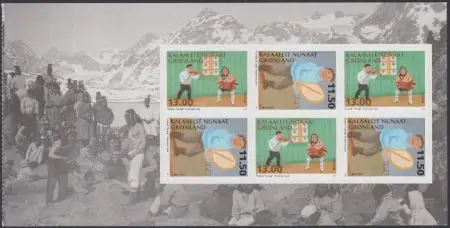 Grönland Mi.Nr. 662-63 im H-Blatt (je3x) Europa 14, Volksmusikinstrumente, skl.