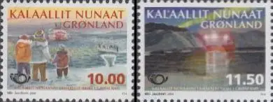 Grönland Mi.Nr. 667-68 NORDEN, Leben am Meer, Passagier-u.Frachtschiff (2 Werte)
