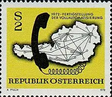 Österreich Mi.Nr. 1409 Vollautom. Fernsprechnetz, Telefonhörer + Landkarte (2)