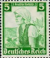D,Dt.Reich Mi.Nr. 590 Nothilfe, Volkstrachten Rheinland Winzerin (5+3)