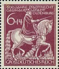 D,Dt.Reich Mi.Nr. 907 Stadt Oldenburg, Graf Anton Günther zu Pferd (6+14)