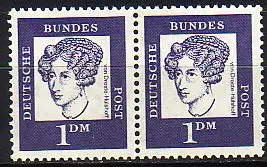D,Bund Mi.Nr. 361y Paar Bed. Deutsche, Droste-Hülshoff, fluor. Papier (2 x 1)