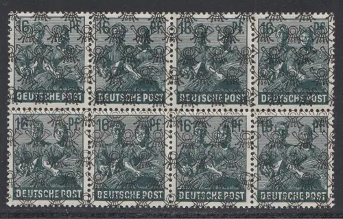 D, Bizone, Mi.Nr. 42II b, Arbeiter mit Netzaufdruck (16 Pf)  im 8er-Block, gepr.