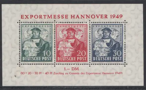 D, Bizone, Mi.Nr. Bl.1c Hannover-Messe (postfrisch), geprüft