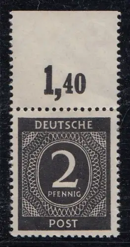 D,All.Bes.,Gem, Mi.Nr. 912a P OR dgz, Kontrollratsausgabe (2 Pf), Farbe geprüft