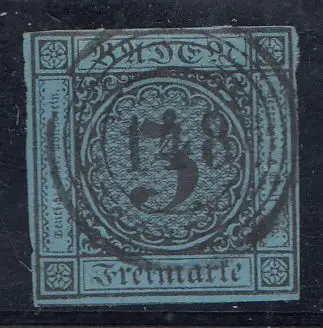 Baden, Mi.Nr. 8, Ziffer im Kreis, gestempelt "148" (Villingen)