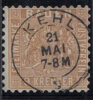 Baden, Mi.Nr. 15, Wappen, gestempelt "Kehl"